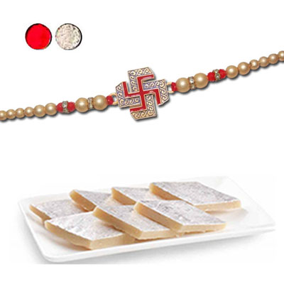 "Rakhi - FR- 8540 A (Single Rakhi), 250gms of Kaju Kathili  - Click here to View more details about this Product
